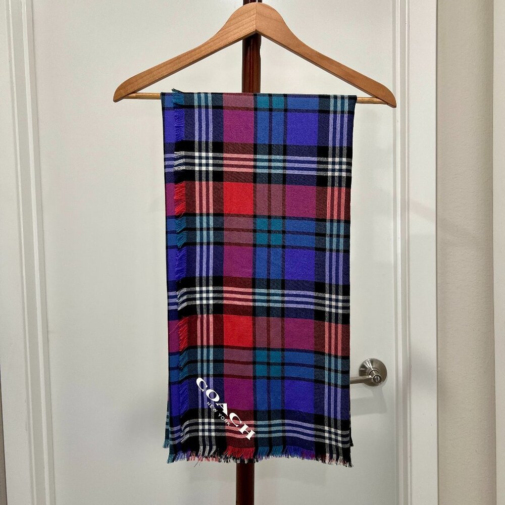 Coach - Plaid Print Oversized Square Scarf (#F23868) One Size - Jewel Tones